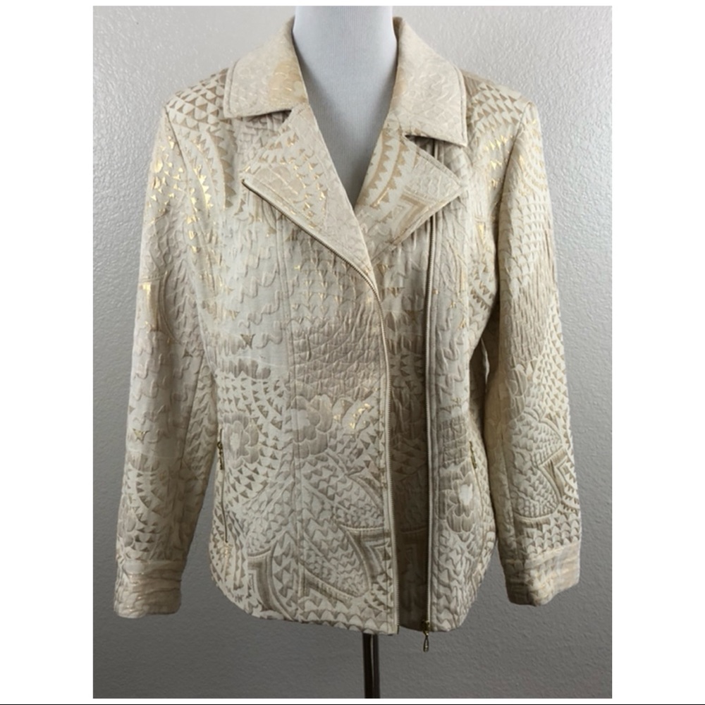 Chicos Women's Gold Shimmer Zip Blazer size Large